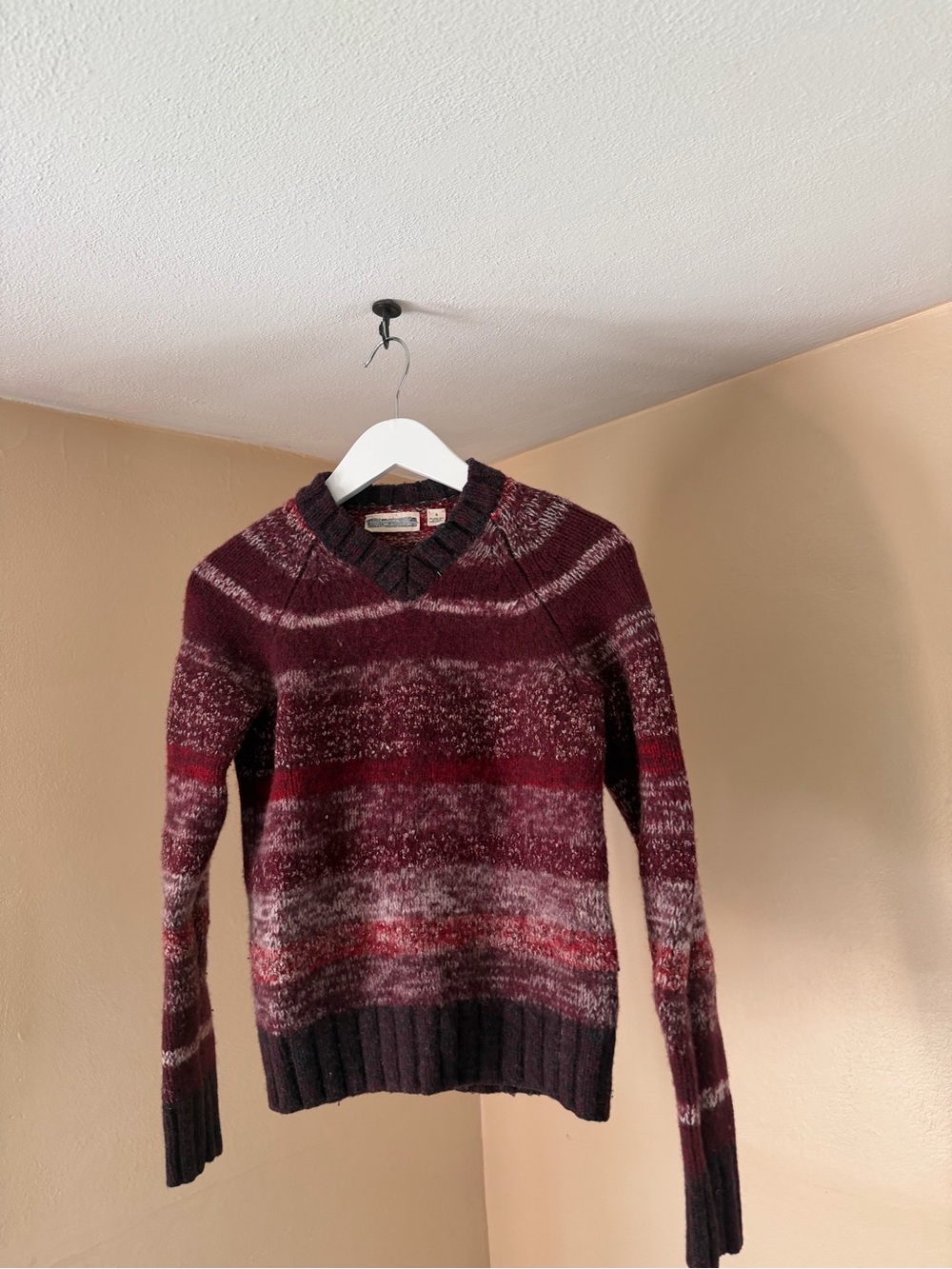 Express Burgundy Striped V-Neck Sweater